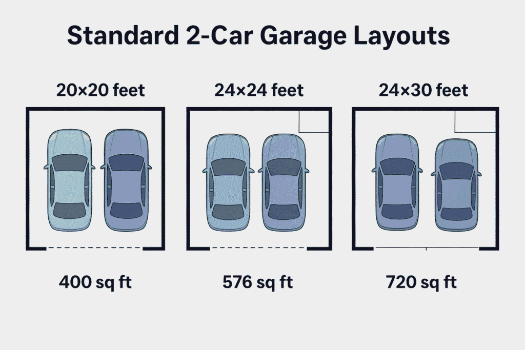how many square feet is a 2 car garage layout 